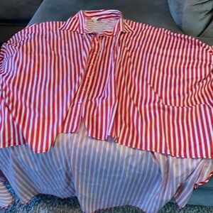 Eien Red and white pin striped high low dress shirt, very cute with jeans